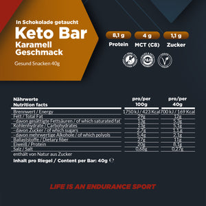 Keto Bar | Karamell Geschmack mit Sckokoüberzug (12 Bars - 40g jede)