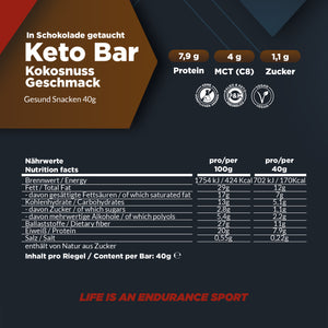 Keto Bars | Kokosnuss Geschmack mit Sckokoüberzug (12 Bars - 40g jede)