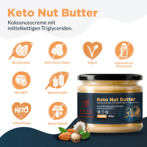 Keto-Nussbutter | Bio Macadamia, Mandeln, Kokosnuss &amp; MCTs (200gr im Glas)